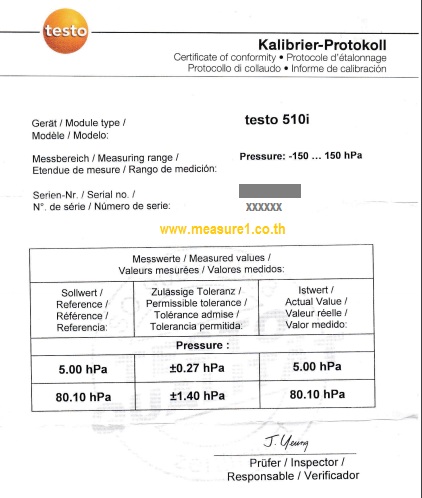 ตัวอย่างใบ Cert ของ Testo 510i